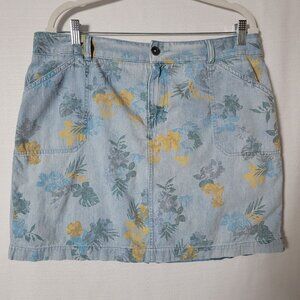 Christopher & Banks Skort Womens Sz 14 Denim floral print Blue & Yellow